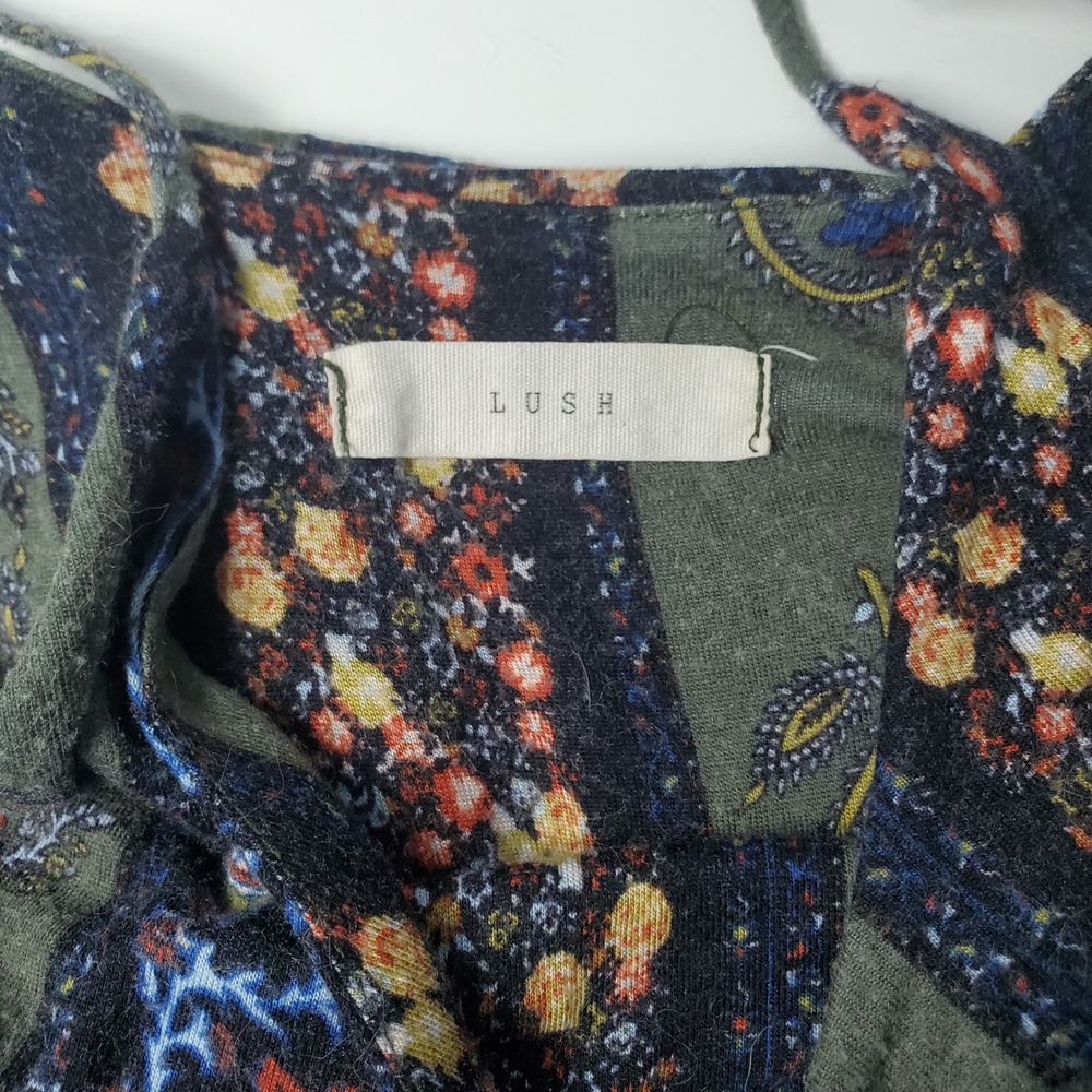 Lush XS Maxi Dress Green Floral Paisley Print Boho Revival‎ Prairie Cottagecore